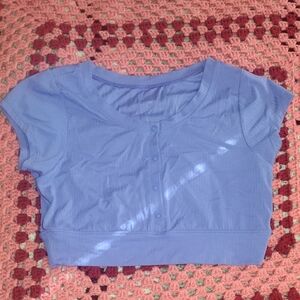 Size Small Offline by Aerie Real Me Henley Cropped Tee - Purple Blue Color Top